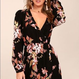 Lulus Black Floral Wrap Dress